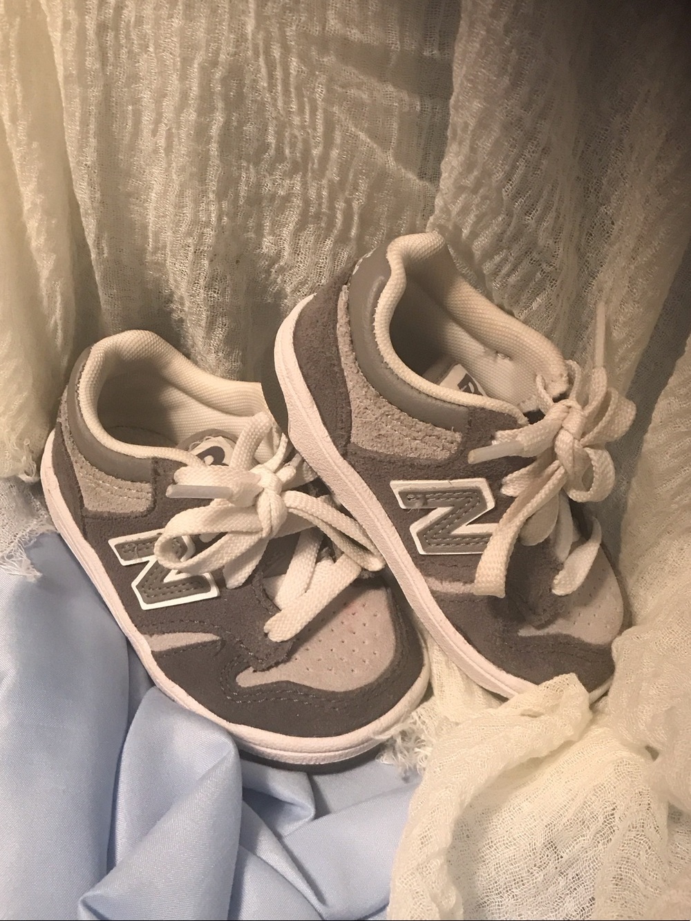 New Balance Gray and White Kids Sneakers